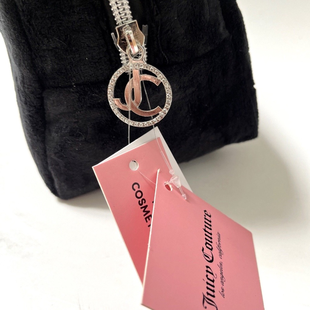 NWT Juicy Couture Black Velour Cosmetics Bag Embossed Logo Makeup Travel Case - Picture 10 of 10